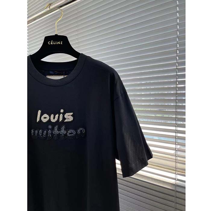 Louis Vuitton LV Women Bead-Embroidered Cotton T-Shirt Show Fit Embroidered Signature