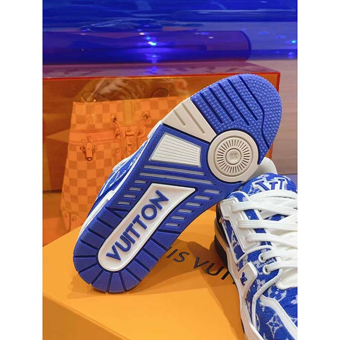 Louis Vuitton LV Unisex LV Trainer Sneaker Blue Monogram Textile Rubber Outsole
