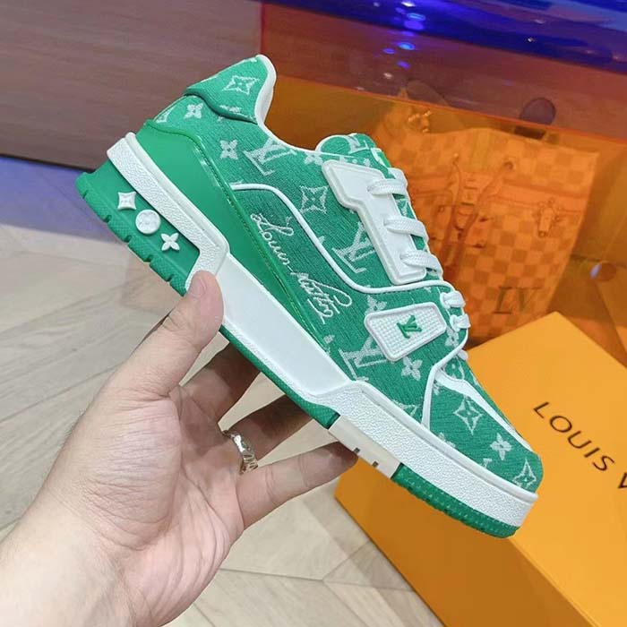 Louis Vuitton LV Unisex LV Trainer Sneaker Green Monogram Textile Rubber Outsole