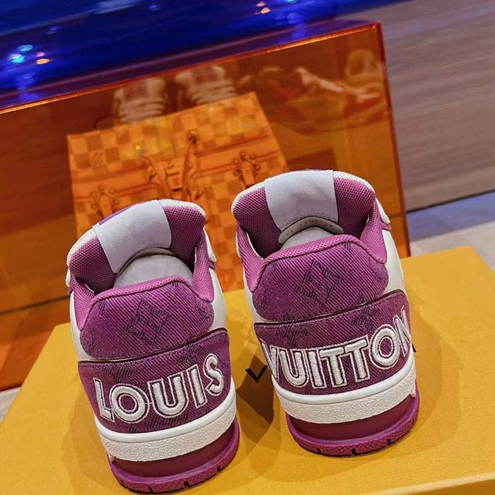 Louis Vuitton LV Unisex LV Trainer Sneaker Purple Monogram Denim Rubber Outsole