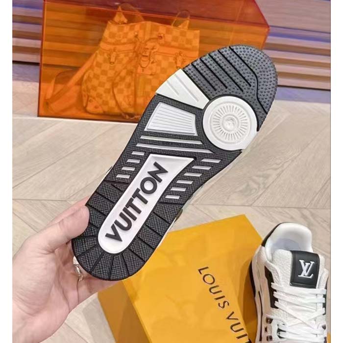 Louis Vuitton Unisex LV Trainer Sneaker Black Calf Leather Rubber Outsole Monogram Flowers