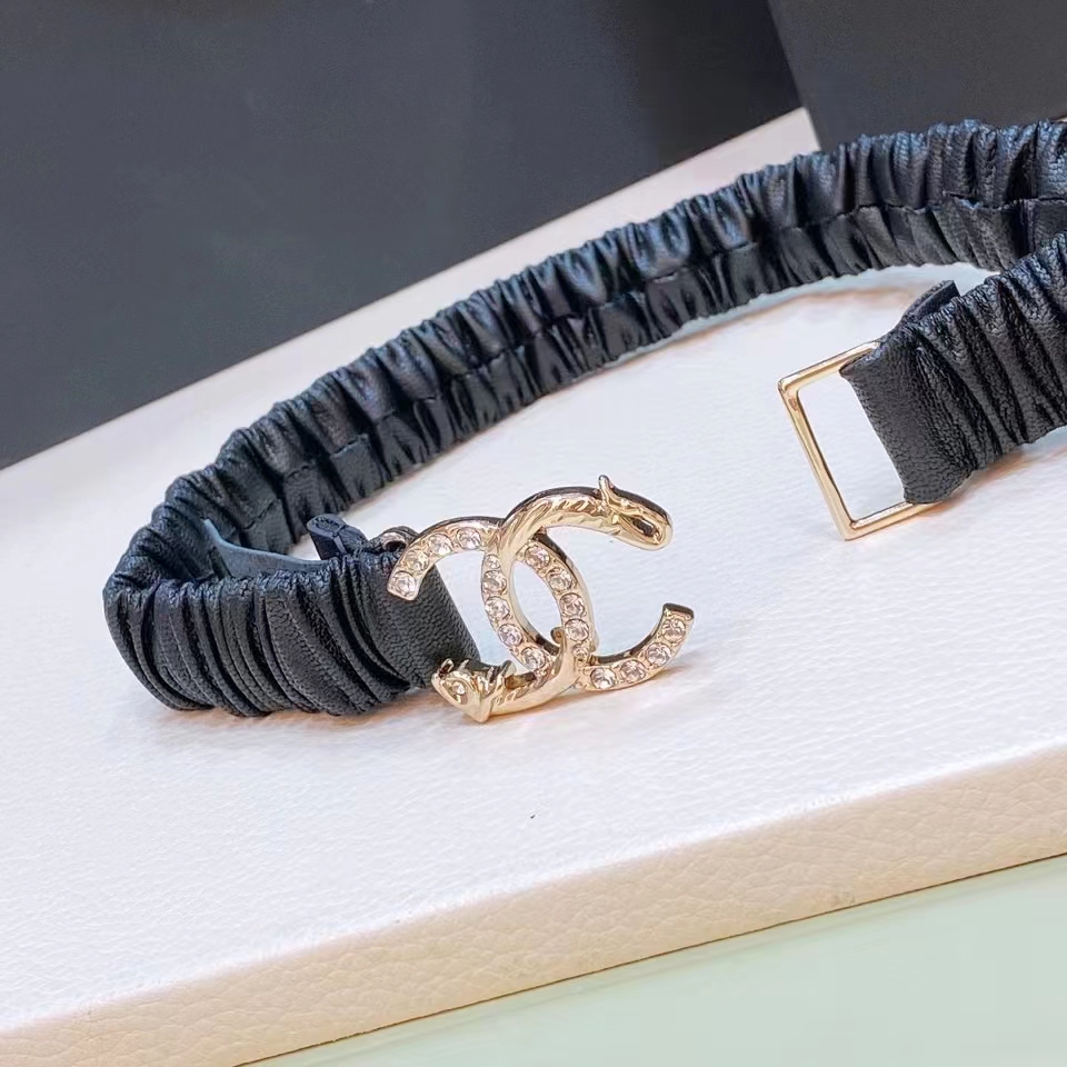 Chanel CC Women Belt Lambskin Gold-Tone Metal Strass Black