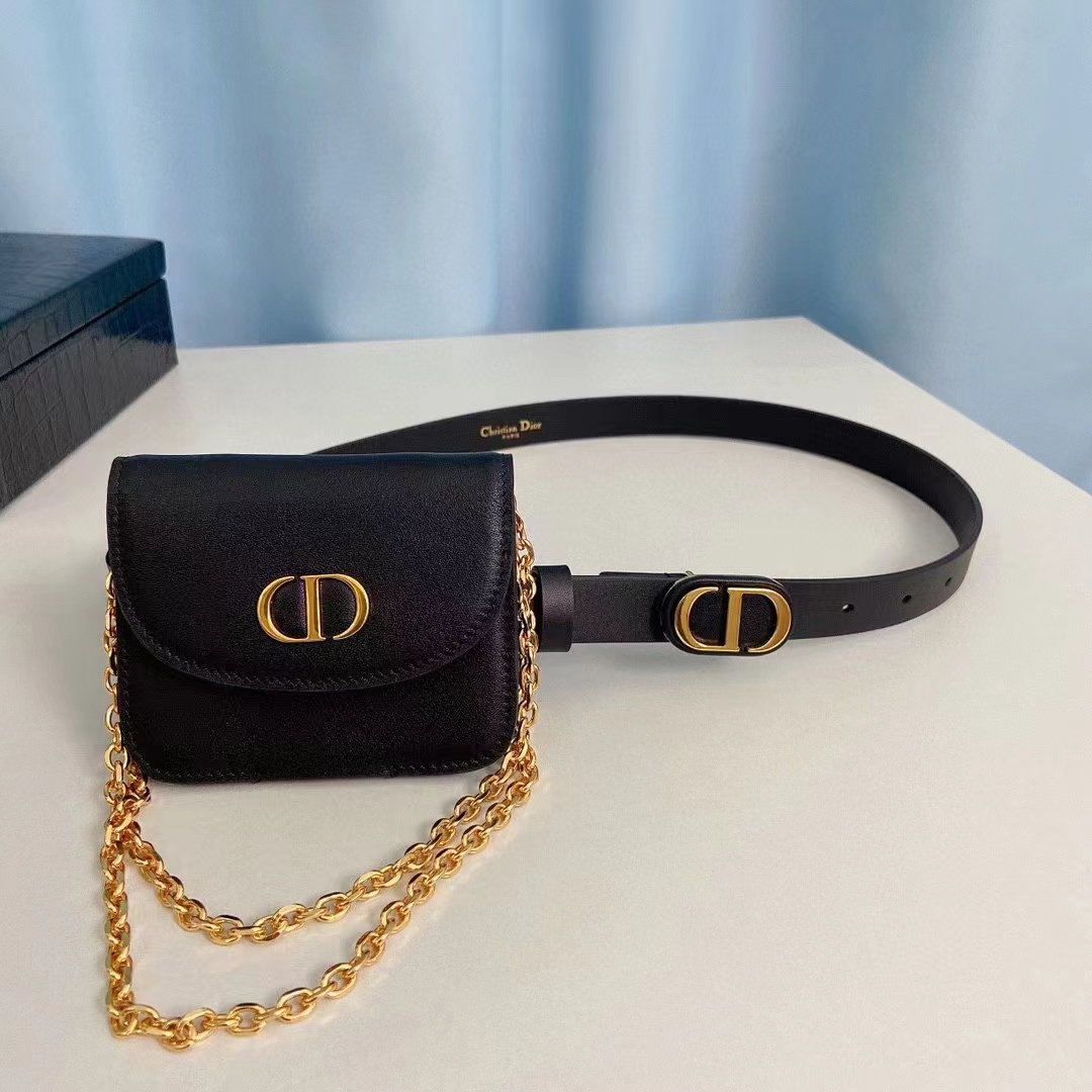 Dior CD Unisex 30 Montaigne Removable Pouch Belt Black Smooth Calfskin 20 MM Width