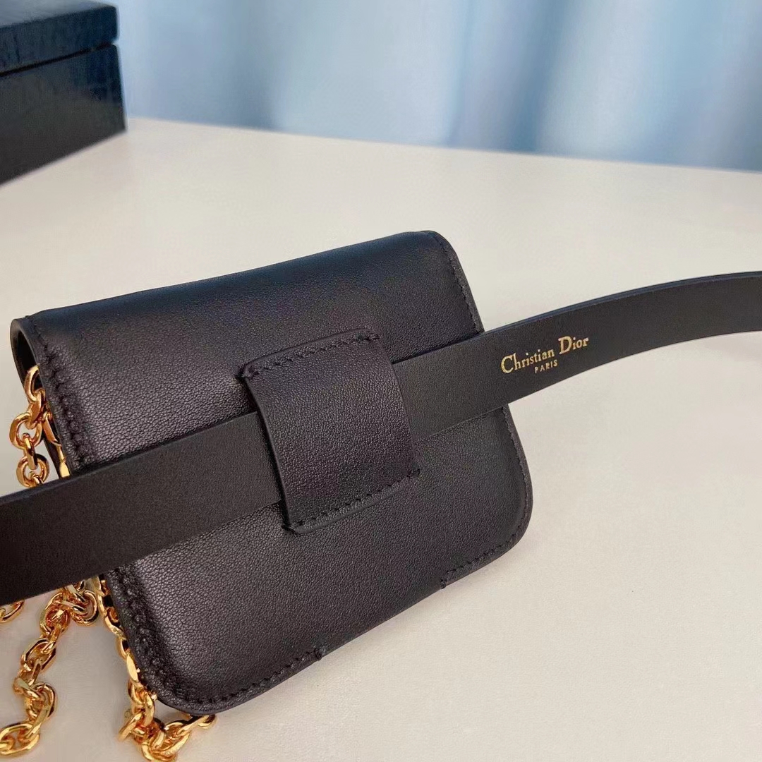 Dior CD Unisex 30 Montaigne Removable Pouch Belt Black Smooth Calfskin 20 MM Width