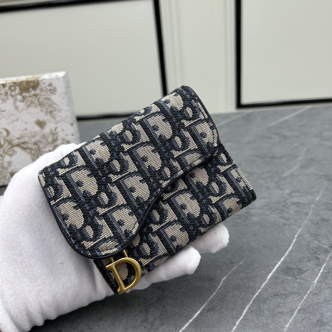 Dior Unisex CD Saddle 5-Gusset Card Holder Blue Dior Oblique Jacquard