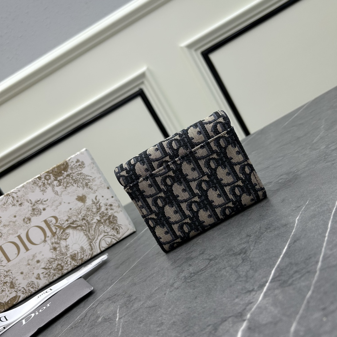 Dior Unisex CD Saddle 5-Gusset Card Holder Blue Dior Oblique Jacquard