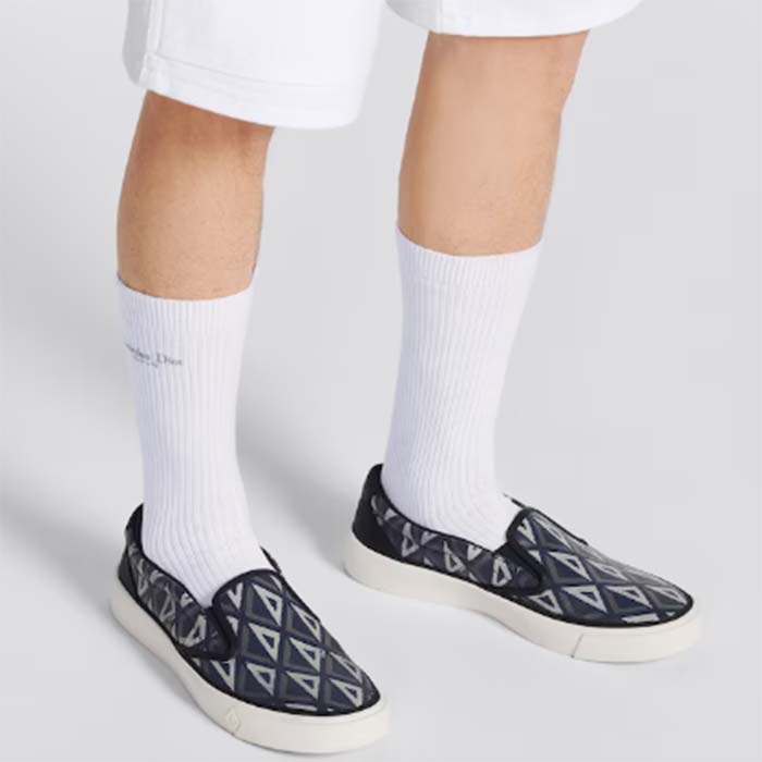 dior unisex shoes b101 slip-on sneaker navy blue cd Di*m*nd canvas smooth calfskin