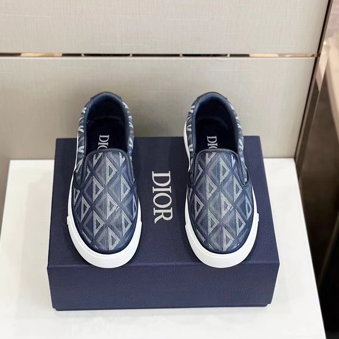 dior unisex shoes b101 slip-on sneaker navy blue cd Di*m*nd canvas smooth calfskin