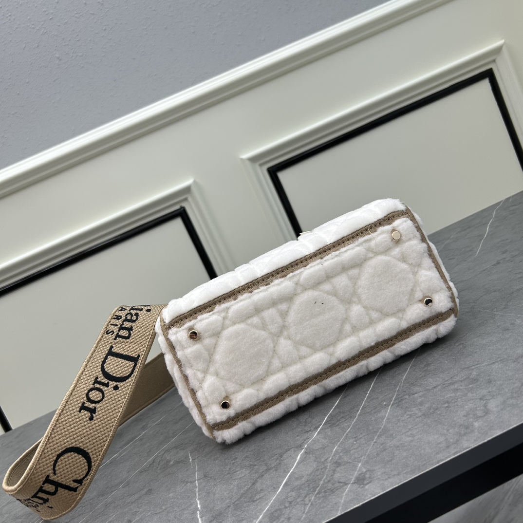 Dior Women CD Medium Lady D-Lite Bag Ice Cannage Shearling Interior Zip Large Patch Pocket