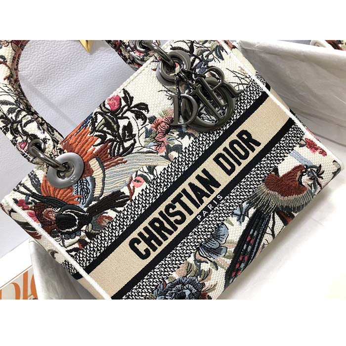 Dior Women CD Medium Lady D-Lite Bag Latte Multicolor Dior Jardin D’Hiver Embroidery