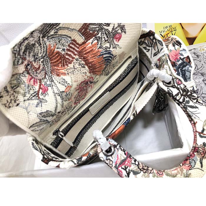 Dior Women CD Medium Lady D-Lite Bag Latte Multicolor Dior Jardin D’Hiver Embroidery