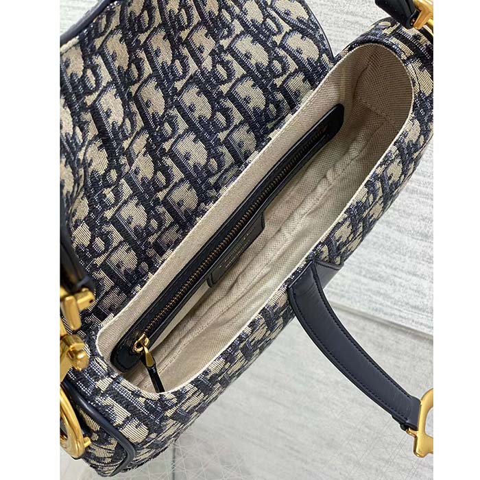 Dior Women Saddle Bag Strap Blue Dior Oblique Jacquard CD Signature Interior Back Pocket