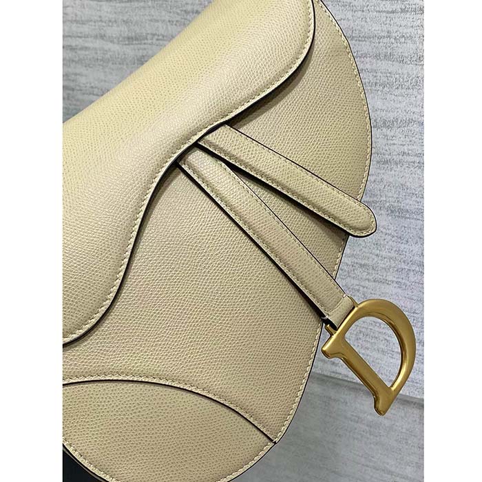 Dior Women Saddle Bag Strap Sand-Colored Grained Calfskin CD Signature Interior Back Pocket