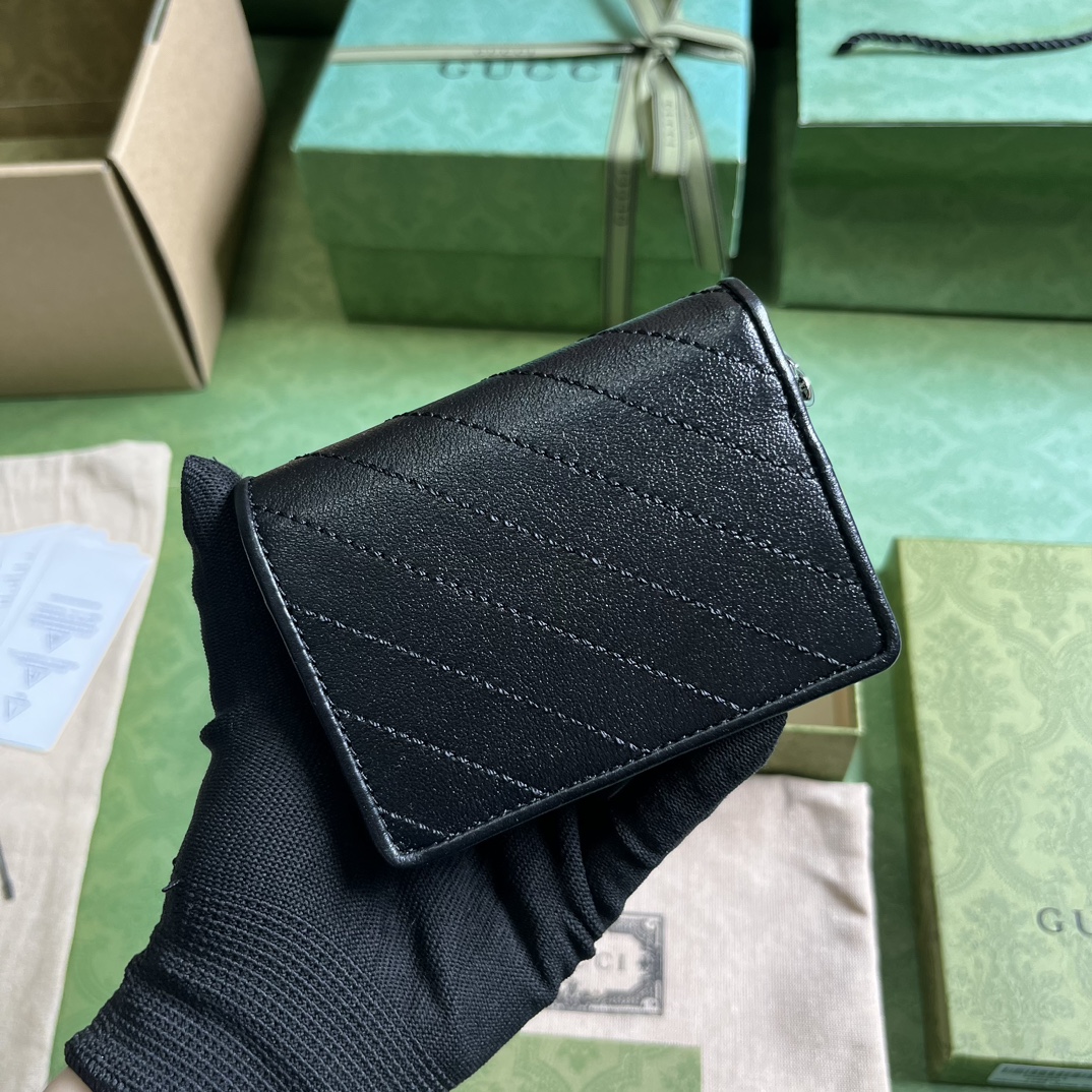 G*u*i gg unisex blondie card case wallet black leather taffeta lining round interlocking g