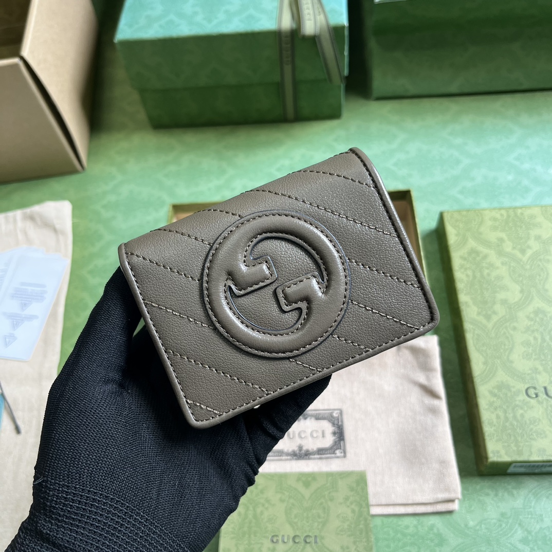 G*u*i gg unisex blondie card case wallet brown leather taffeta lining round interlocking g
