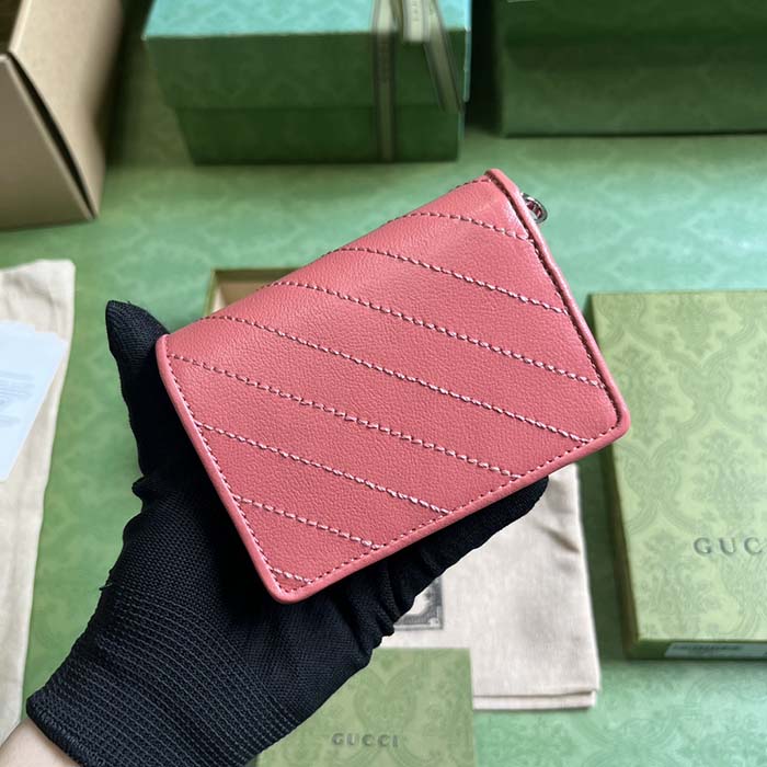 G*u*i gg unisex blondie card case wallet pink leather taffeta lining round interlocking g