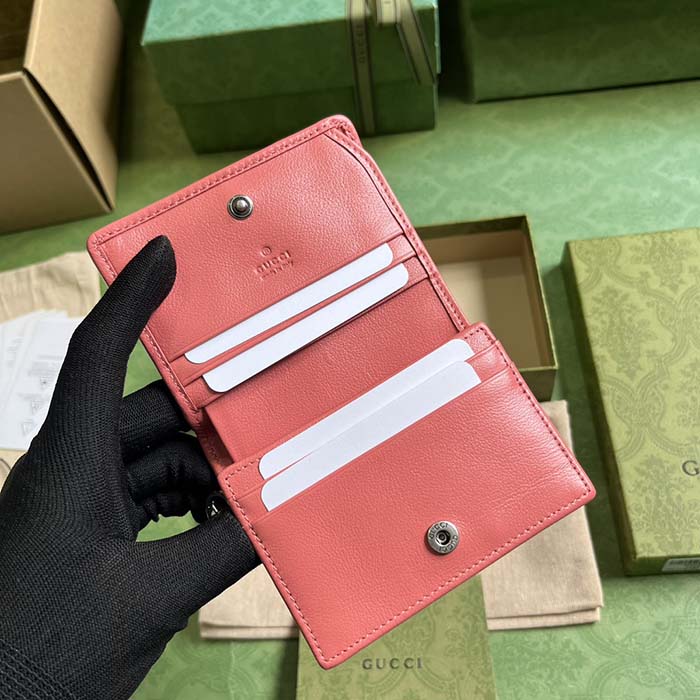 G*u*i gg unisex blondie card case wallet pink leather taffeta lining round interlocking g