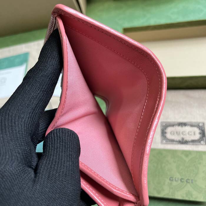 G*u*i gg unisex blondie card case wallet pink leather taffeta lining round interlocking g
