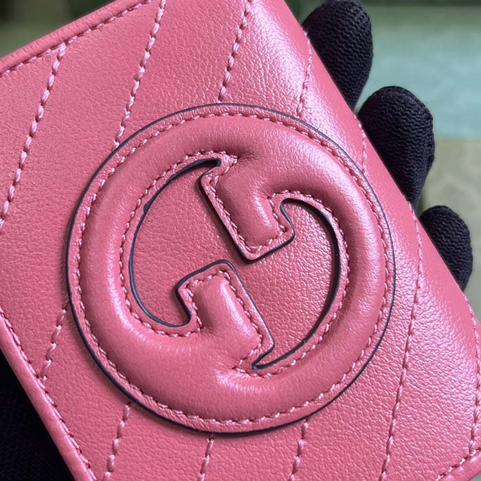 G*u*i gg unisex blondie card case wallet pink leather taffeta lining round interlocking g