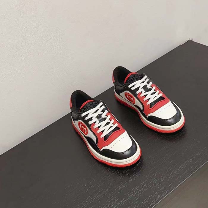 G*u*i gg unisex mac80 sneaker black red leather white fabric interlocking g embroidery round toe rubber