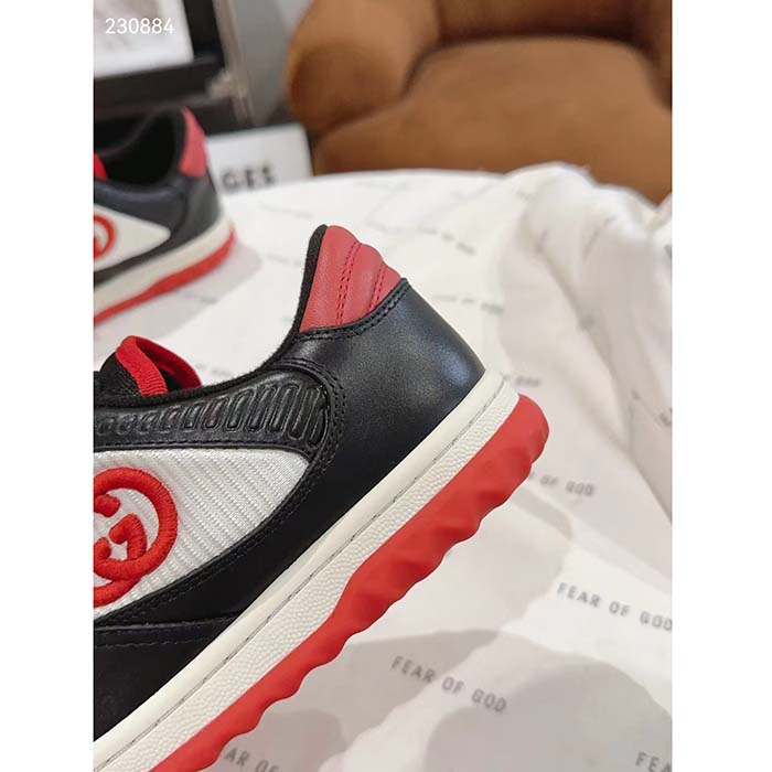G*u*i gg unisex mac80 sneaker black red leather white fabric interlocking g embroidery round toe rubber