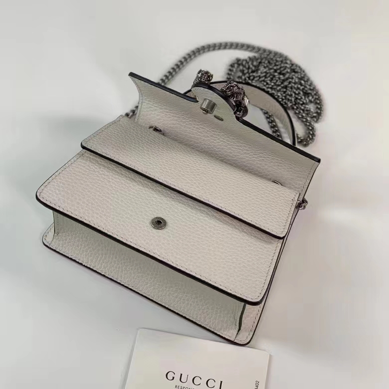 G*u*i gg women dionysus mini top handle bag white leather crystal hardware tiger head closure
