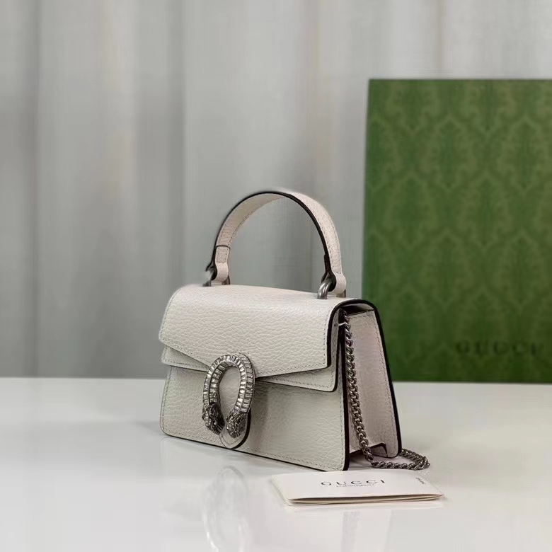 G*u*i gg women dionysus mini top handle bag white leather crystal hardware tiger head closure