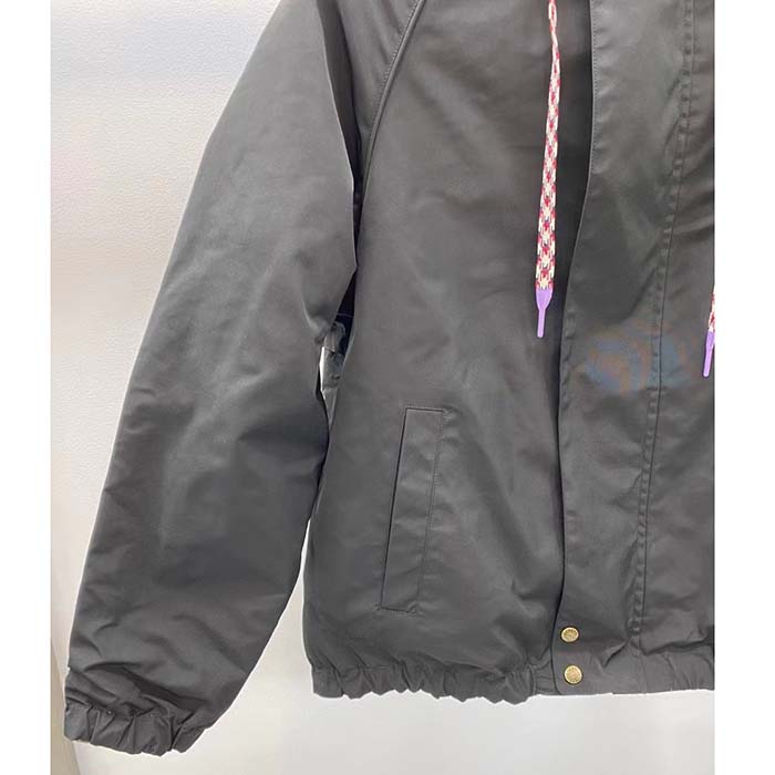 G*u*i men reversible poplin jacket black polyester piping green red beige ebony gg canvas