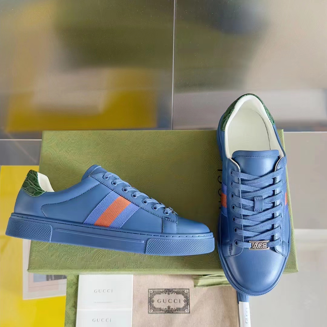 G*u*i unisex ace gg crystal canvas sneaker blue green red web rubber low heel
