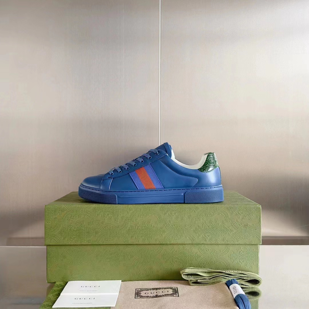 G*u*i unisex ace gg crystal canvas sneaker blue green red web rubber low heel
