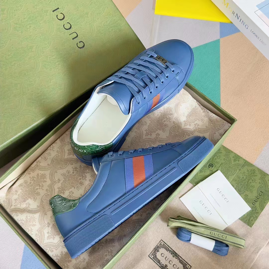 G*u*i unisex ace gg crystal canvas sneaker blue green red web rubber low heel