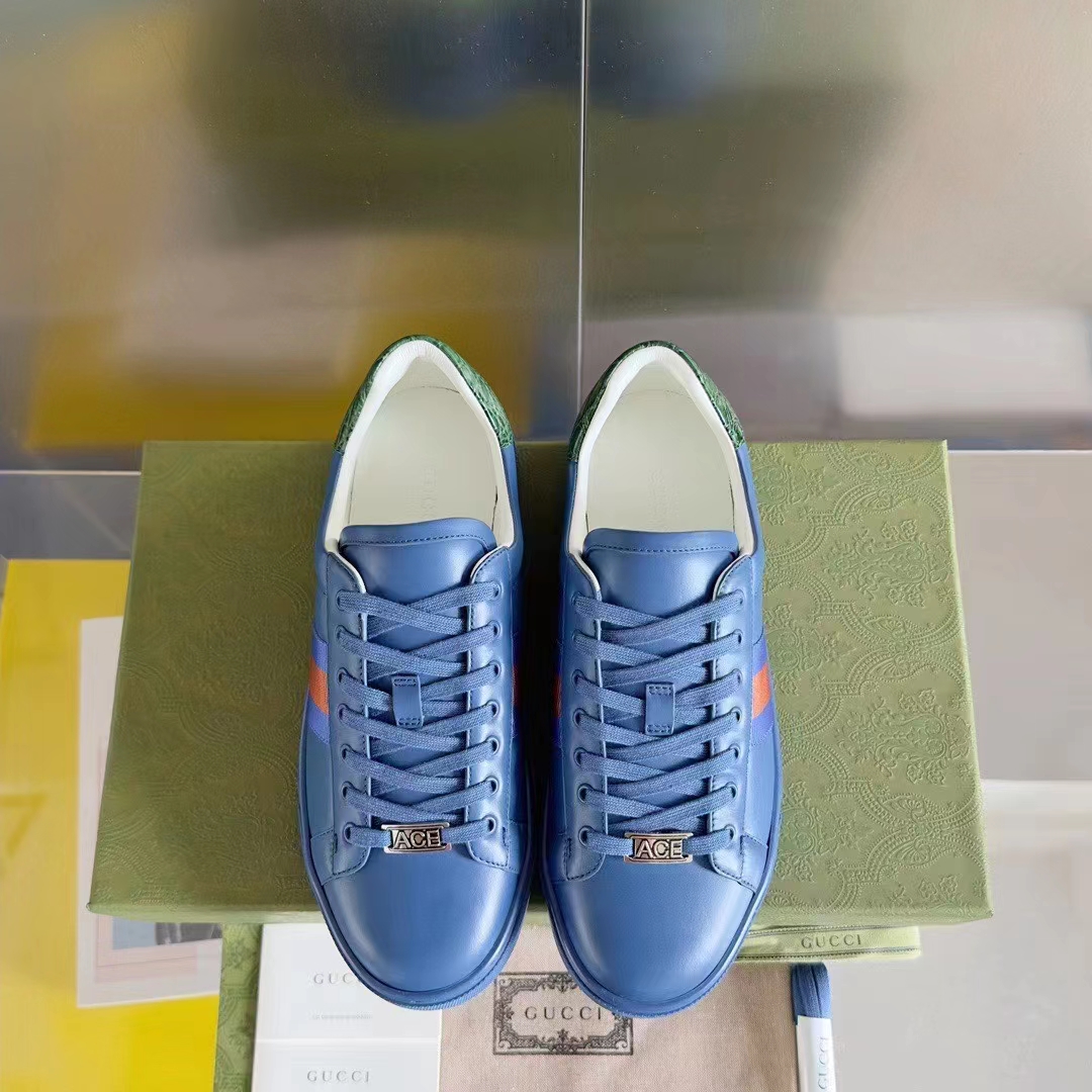 G*u*i unisex ace gg crystal canvas sneaker blue green red web rubber low heel