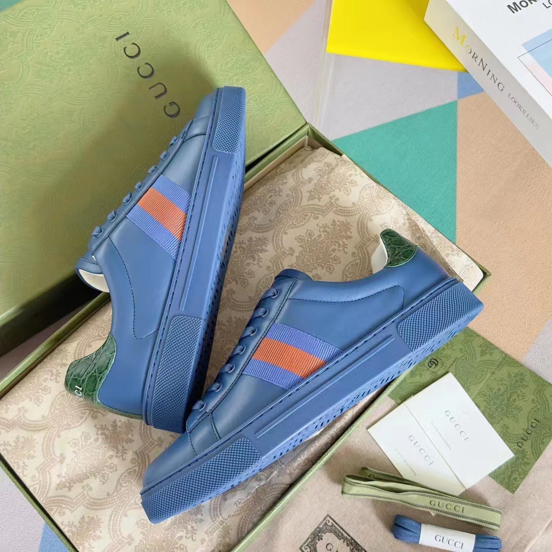 G*u*i unisex ace gg crystal canvas sneaker blue green red web rubber low heel