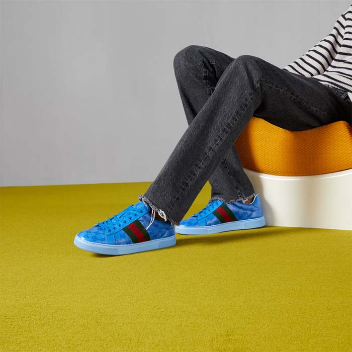 G*u*i unisex ace gg crystal canvas sneaker blue green red web rubber low heel