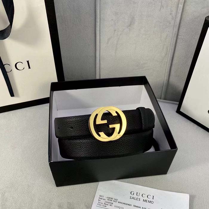 G*u*i unisex gg blondie belt black leather round interlocking g buckle 3 cm width
