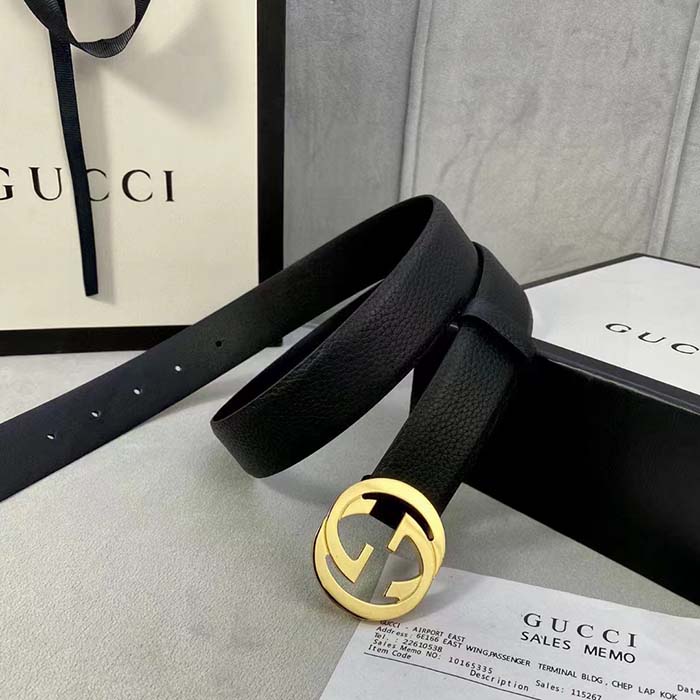 G*u*i unisex gg blondie belt black leather round interlocking g buckle 3 cm width