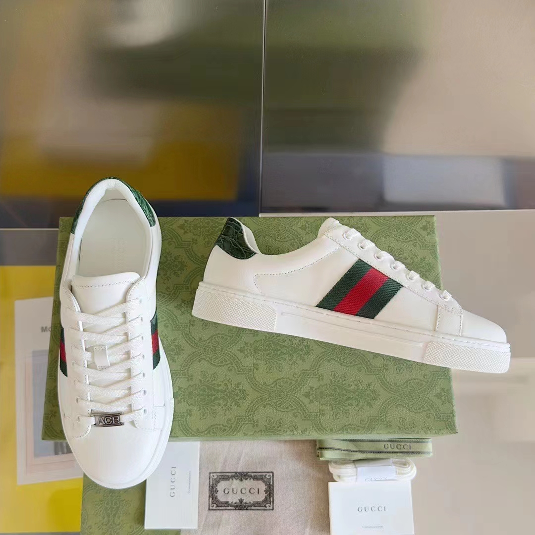 G*u*i unisex gg ace sneaker web blue white leather green red web rubber low heel