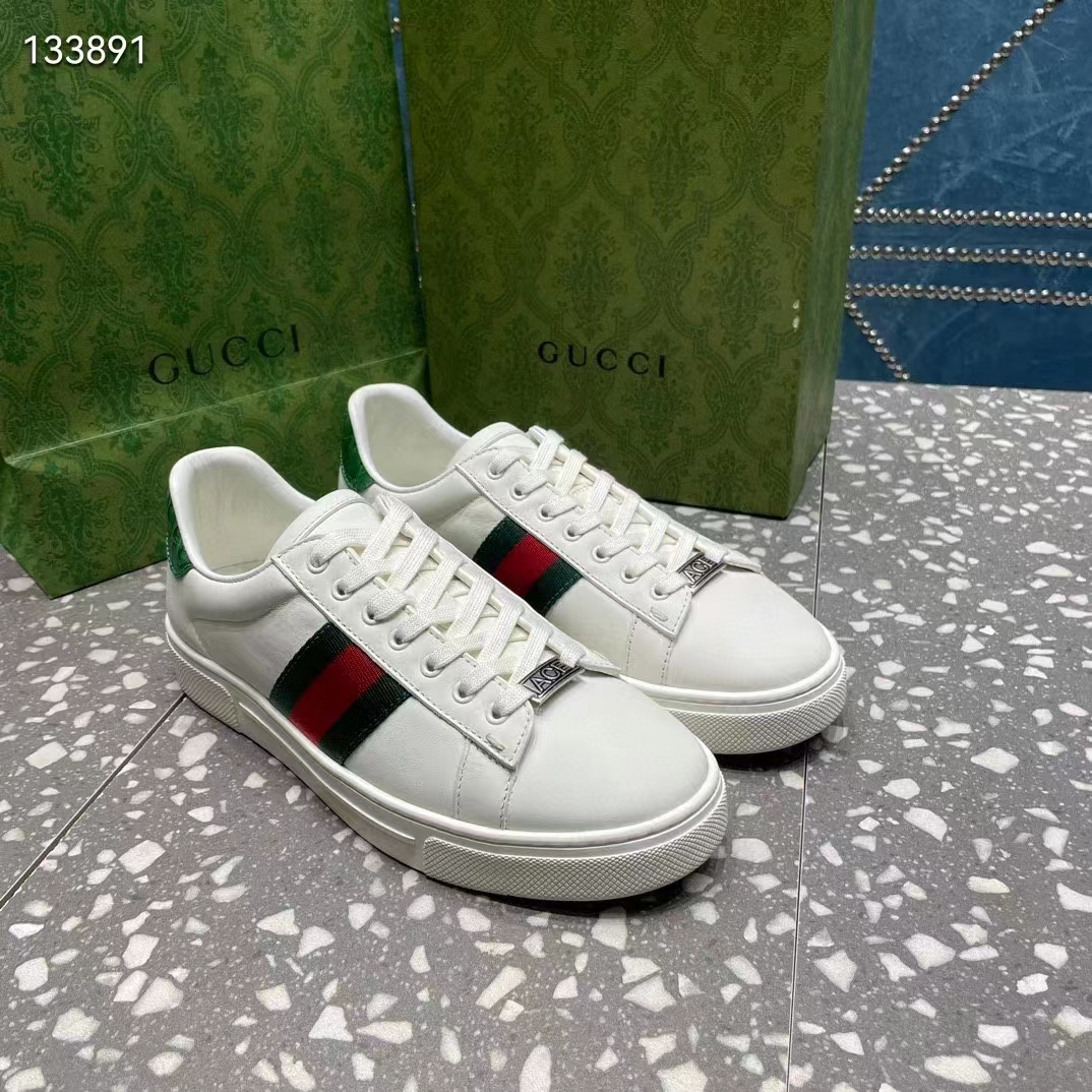 G*u*i unisex gg ace sneaker white leather green red web ‘ace’ metal tag rubber