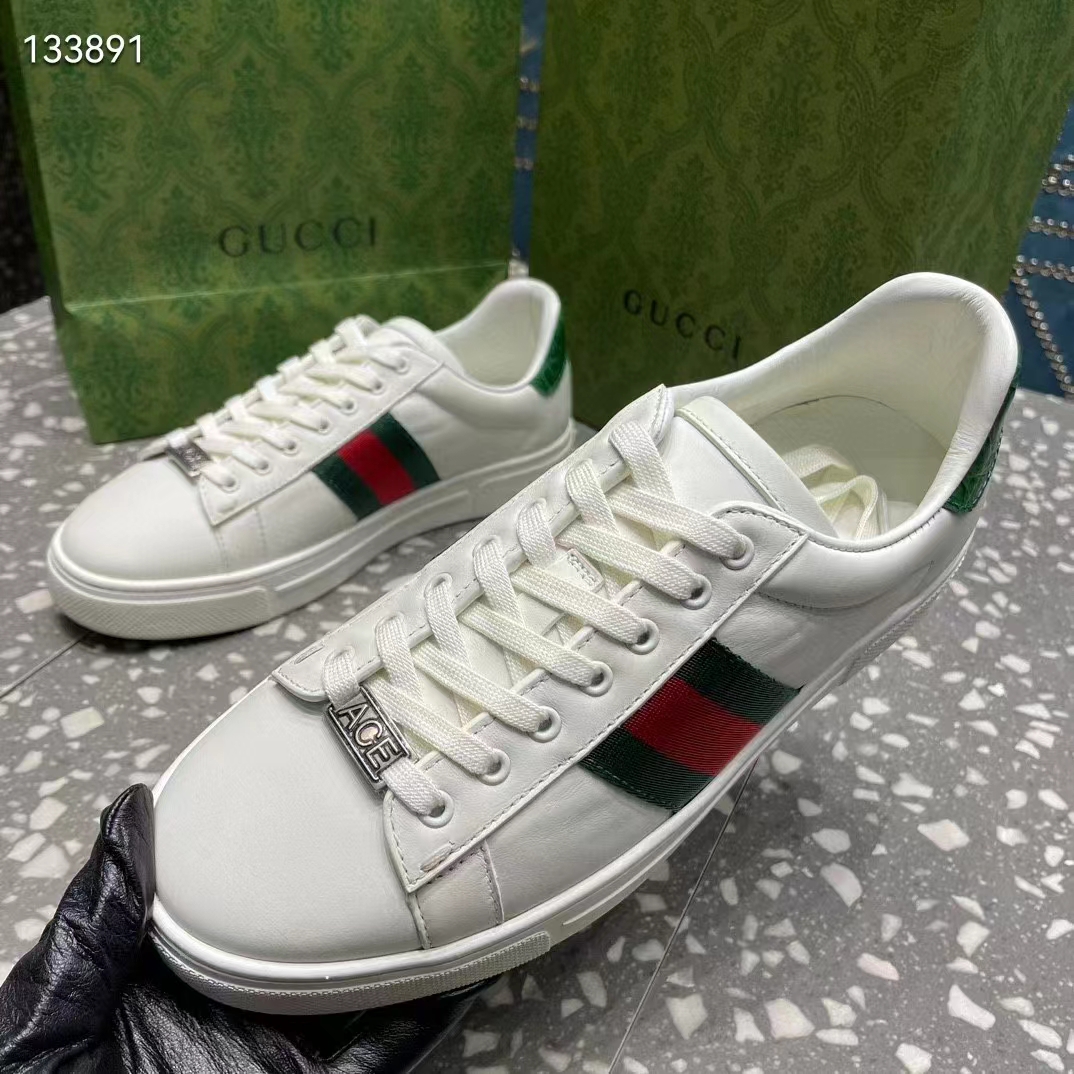 G*u*i unisex gg ace sneaker white leather green red web ‘ace’ metal tag rubber
