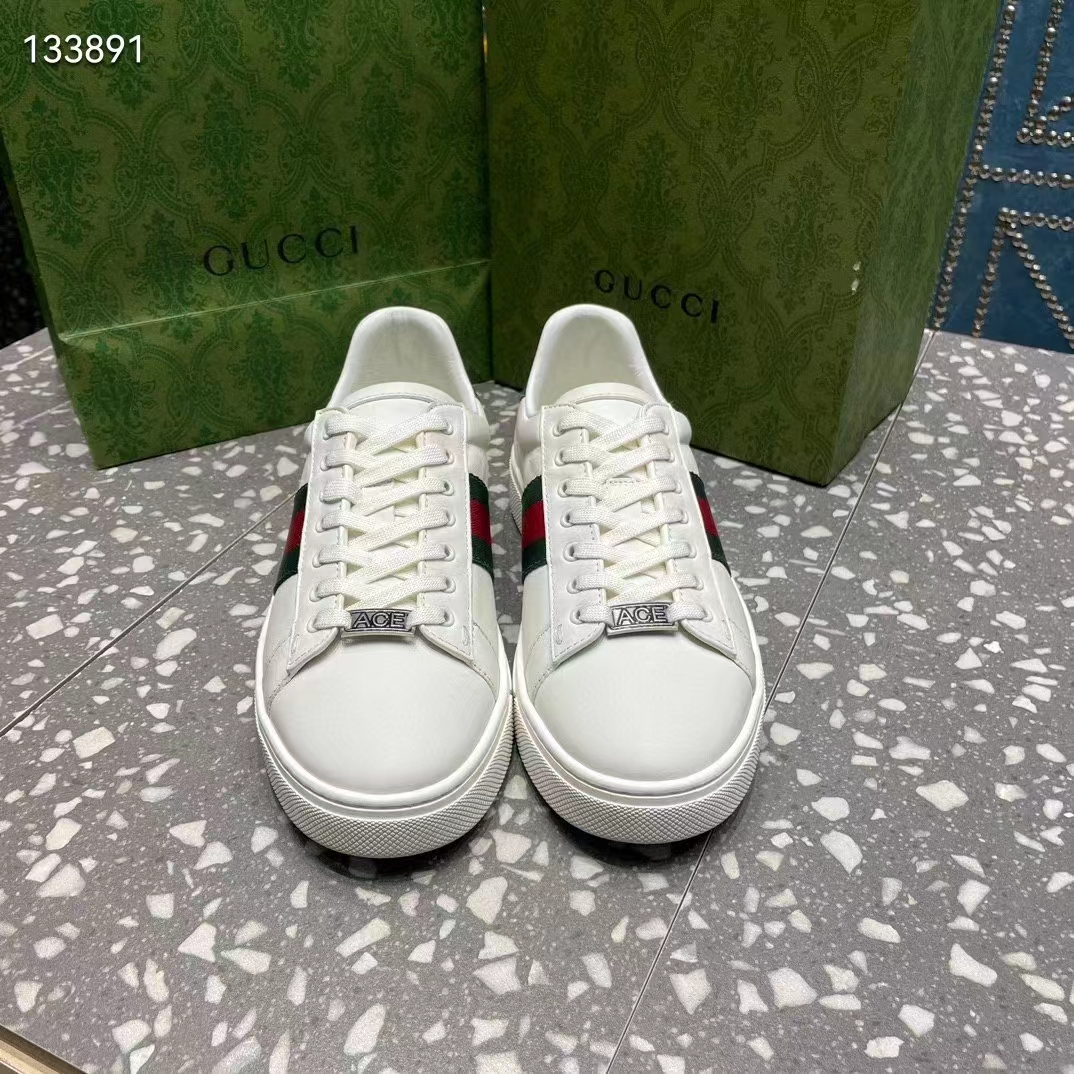 G*u*i unisex gg ace sneaker white leather green red web ‘ace’ metal tag rubber