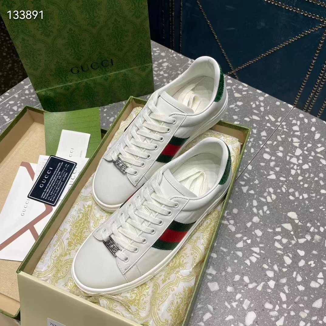 G*u*i unisex gg ace sneaker white leather green red web ‘ace’ metal tag rubber