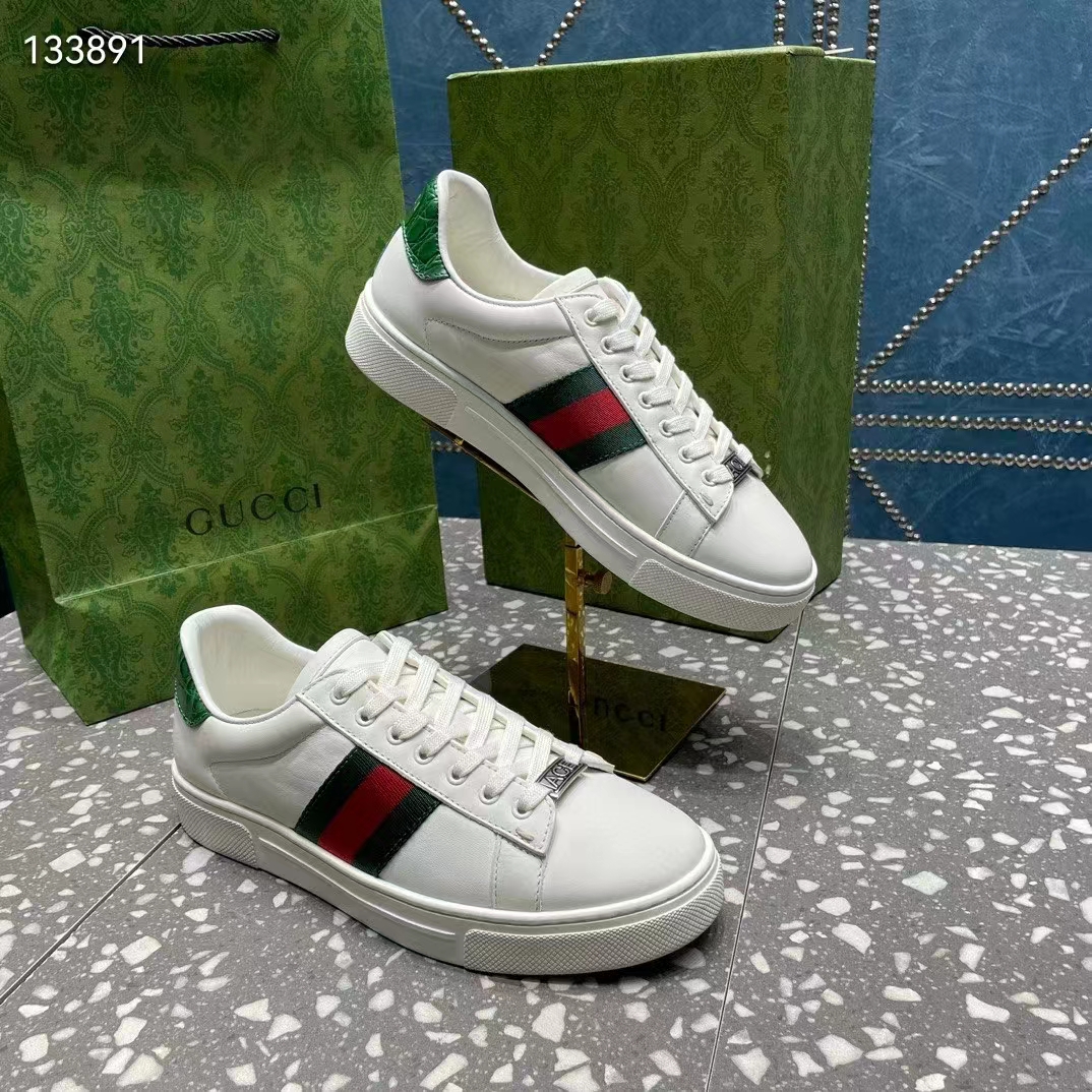 G*u*i unisex gg ace sneaker white leather green red web ‘ace’ metal tag rubber
