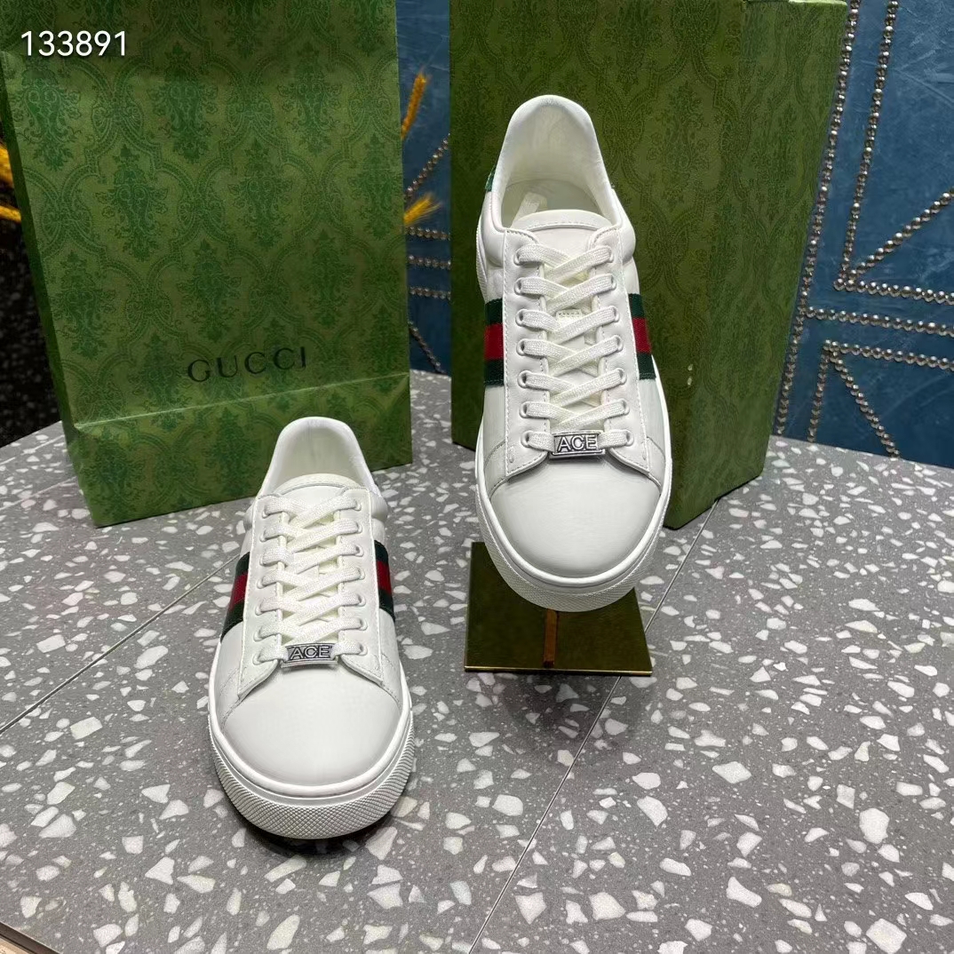 G*u*i unisex gg ace sneaker white leather green red web ‘ace’ metal tag rubber