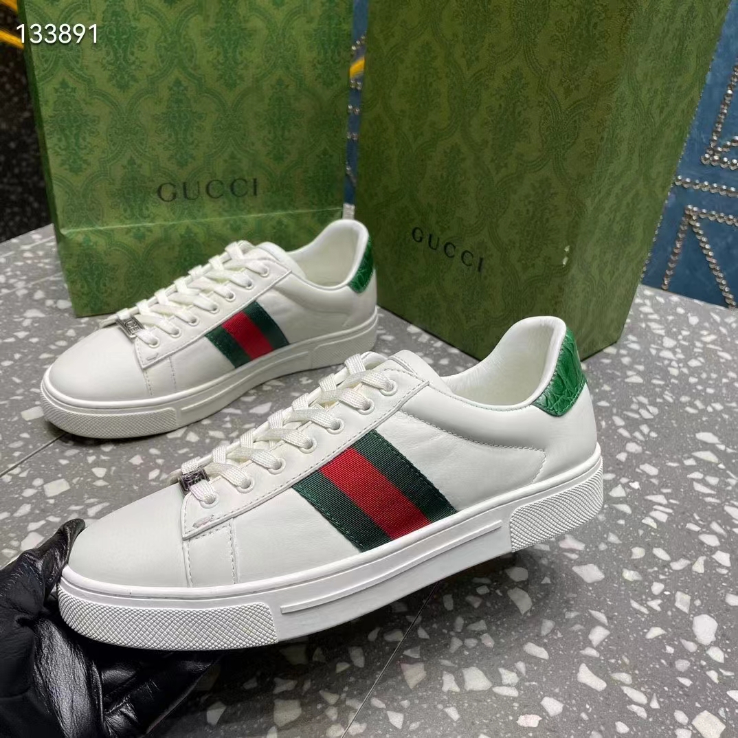 G*u*i unisex gg ace sneaker white leather green red web ‘ace’ metal tag rubber