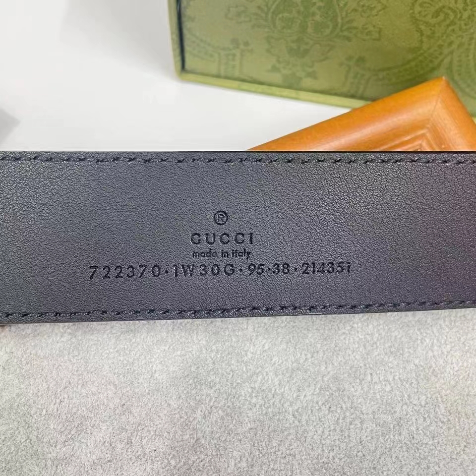 G*u*i unisex gg belt rectangular buckle black leather 3.6 cm width