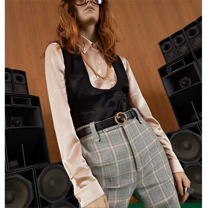G*u*i unisex gg blondie belt black leather round interlocking g buckle 3 cm width