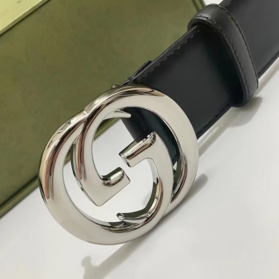 G*u*i unisex gg blondie belt black leather round interlocking g buckle 4 cm width