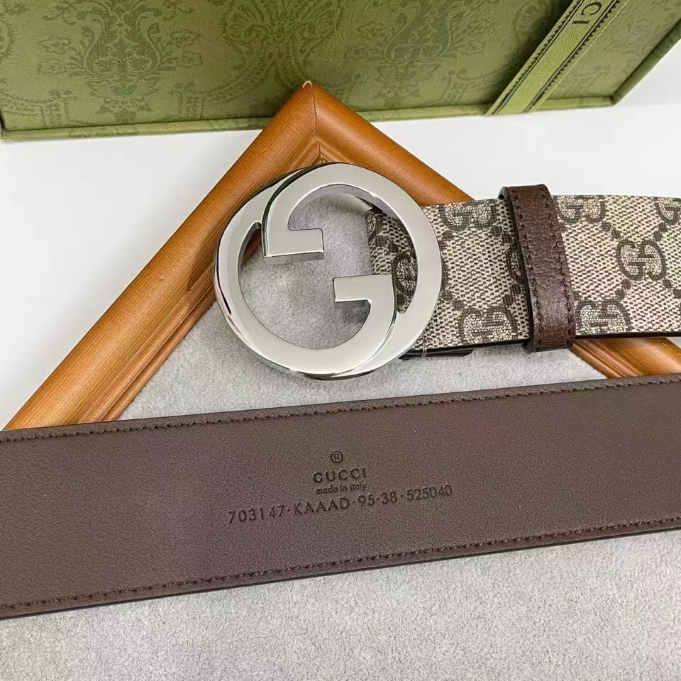 G*u*i unisex gg blondie belt round interlocking g buckle beige ebony supreme canvas