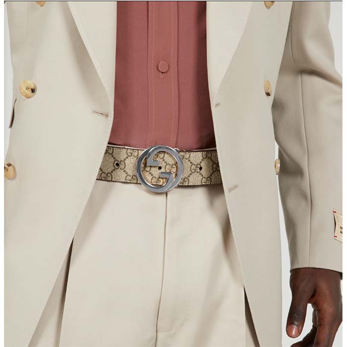 G*u*i unisex gg blondie belt round interlocking g buckle beige ebony supreme canvas