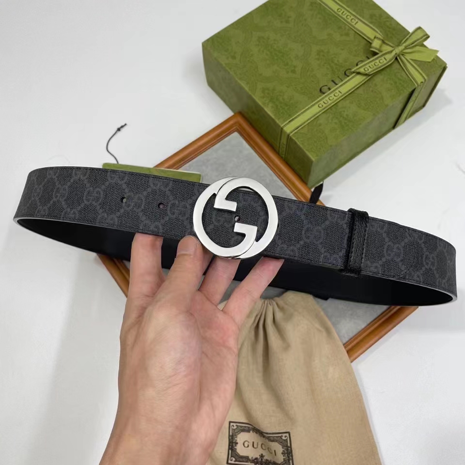G*u*i unisex gg blondie belt round interlocking g buckle black gg supreme canvas